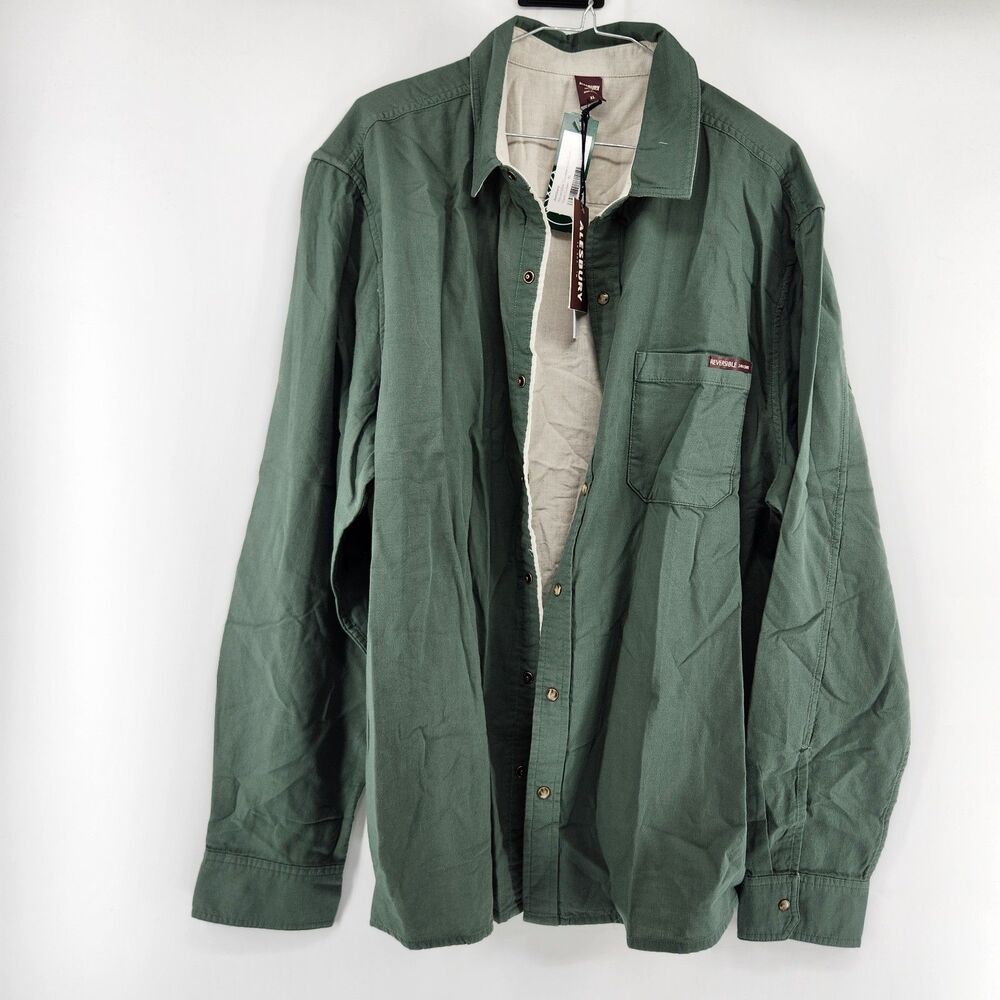Alesbury Men's Dark Green XL Reversible Doublecloth Shirt NWT